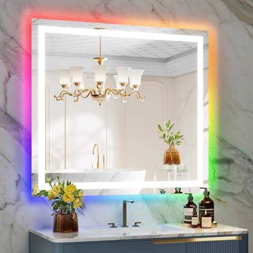 40x36 LED Bathroom Mirror with Lights, RGB Backlit Lighted Mirror by YEELAIT