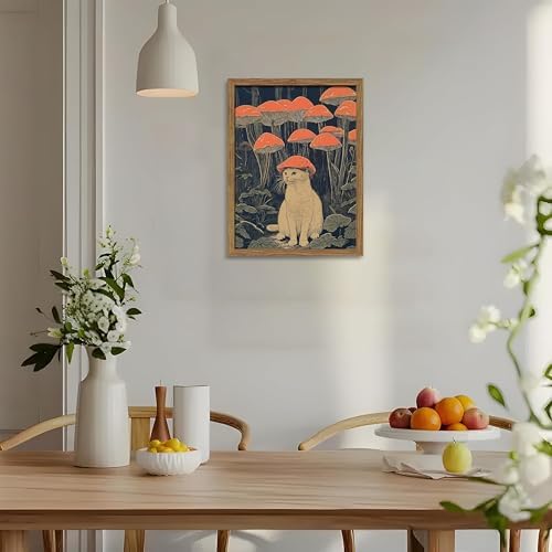 Framed Vintage Cat Wall Art, Whimsical White Cat - Image 2