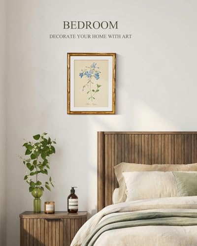 InSimSea Gold Bamboo Framed Wall Art, Retro Blue Botanical Prints - Image 4