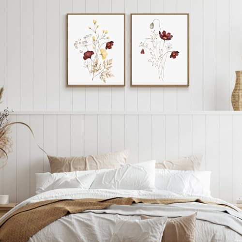 Watercolor Botanical Wall Art Burgundy and Yellow Flower Art Prints 11"x14" - Image 6