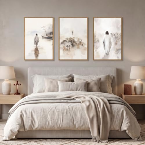 Jesus Christ Walking On Water Scenes Framed Canvas Wall Art Set-16"x24"x3 - Image 4