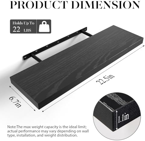 BAYKA Black Floating Shelves 22.5in, Wall Mounted - Image 3