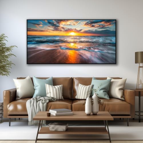 Framed Ocean Wall Art for Living Room, Large 59x29 Inches Coastal Beach Canvas - Image 4
