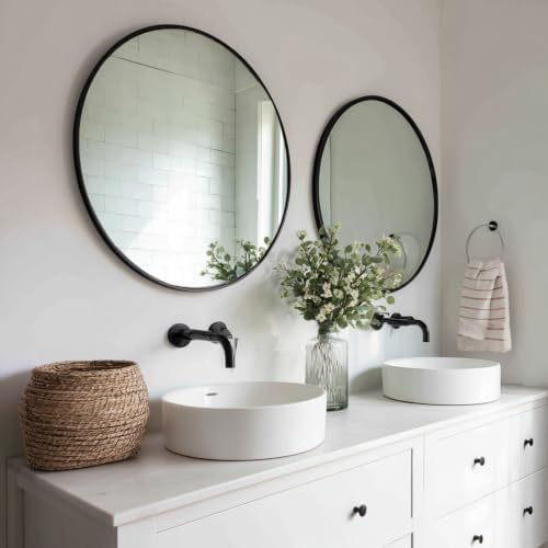 Sunniry Black Circle Mirror 28 inch, 2 Pack Round Mirror, Matte Metal Frame - Image 3