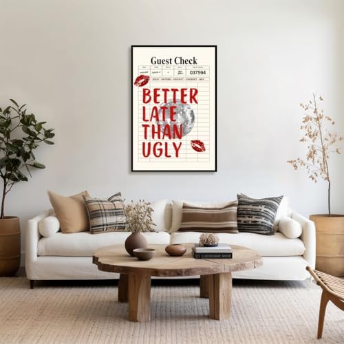 Funky Red Girly Wall Art Better Late Than Ugly Posters Retro Guest Check Art - Image 3