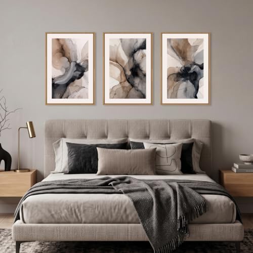 Abstract Brown Marble Framed Canvas Wall Art Set-16"x24"x3 - Image 4