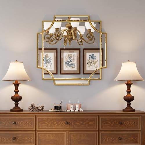 Kelly Miller 26"x26" Gold Foil Scalloped Edge Decorative Vanity Wall Mirror - Image 2