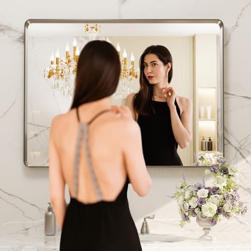 LOAAO 40X30 Inch Brushed Nickel Bathroom Mirror - Image 2