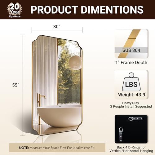 ANDY STAR 30"x55" Large Bathroom Mirror, Brushed Brass Full Length Wall Mirror - Image 2