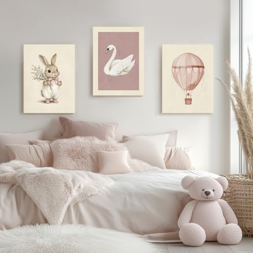 Hianan Wrapped Canvas Pink Cute Bunny Nursery Wall Art Set of 3, 16x24 in - Image 5
