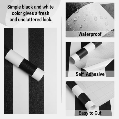 Jeweluck Black and White Striped Wallpaper Peel and Stick Wallpaper Vinyl - Image 5
