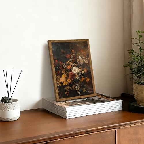 AVECCO Vintage Dark Botanical Floral Wall Art Canvas Framed 8x10 inch - Image 5