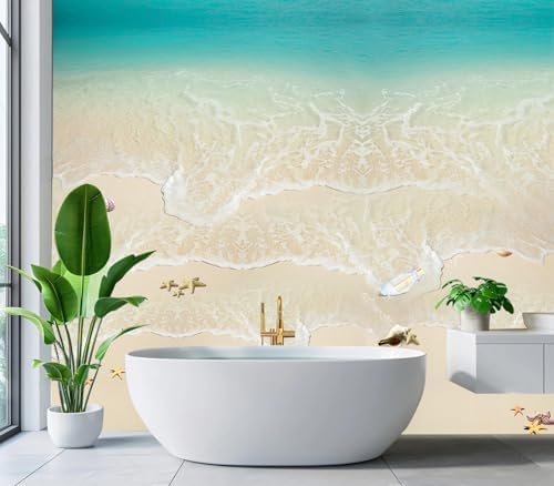 Turquoise Ocean Beach Waves Sand Starfish Peel Stick Wallpaper - Image 3