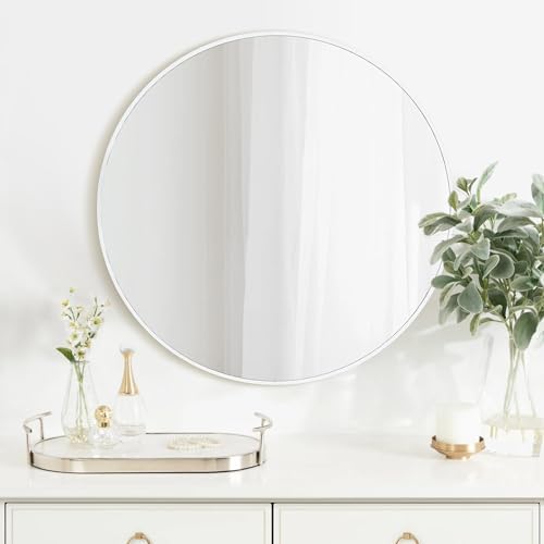 White Round Mirror 24 Inch, Circle Bathroom Vanity Mirror - Image 2