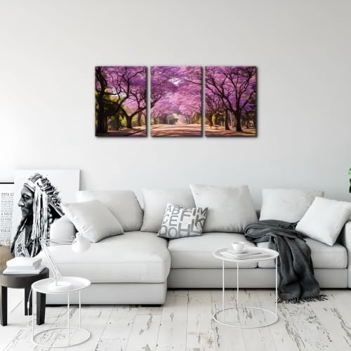 Pacimo Jacaranda Trees Park Canvas Wall Art 3 Panels Modern Spring Natural - Image 3
