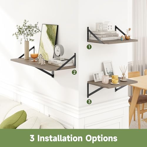 Heimlove 16W x 12D Deep Floating Shelves Set of 4 Grey - Image 6