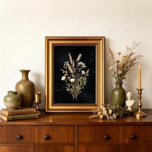 IMNTSD Framed Vintage Dried Botanical Wall Art, Dark Background Pressed - Image 6