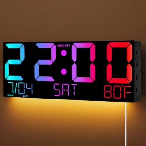 16" Large Digital Wall Clock, Corded RGB LED Clock by Unknown
