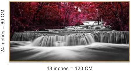 Lasdel Natural Extra Framed Canvas Wall Art of Wide Waterfall & Red Leaves - Image 2