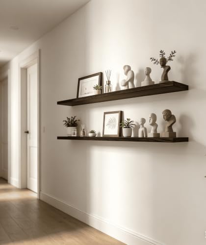 Brown Wood Floating Shelves for Wall Shelf 48 Inch Set of 4 - Image 7