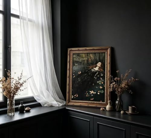 Vintage Gold Framed Ophelia Wall Art, Victorian Gothic Oil Painting Canvas Print - Image 6