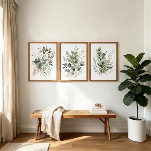 Sage Green Botanical Wall Art Set of 3, Modern Watercolor Eucalyptus Leaf - Image 6