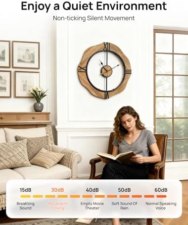 MASHI 24" Wall Clock for Living Room, Non Ticking Silent Battery Operated - Image 3