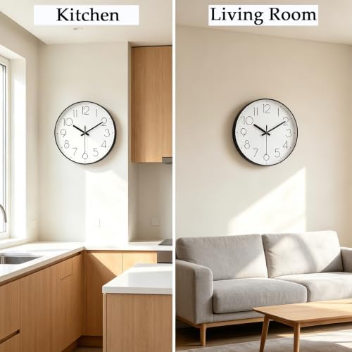 2 Pack Black Wall Clock 12 Inch Modern Silent Battery Operated Wall Clocks - Image 3