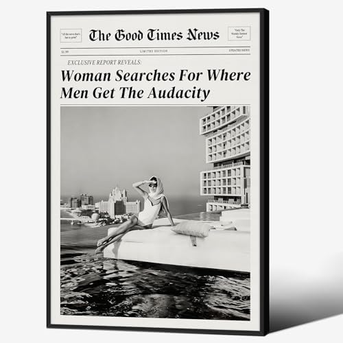 Black and White Newspapers Wall Art 16X24 in Black Framed Women Searches by Unknown