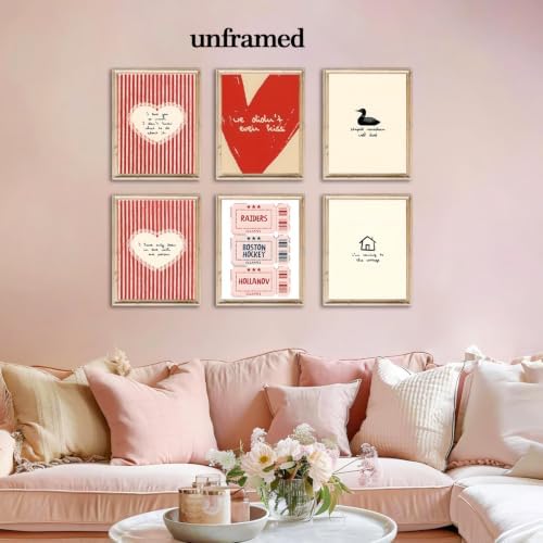 SHRNGCK Trendy Coquette Girl Posters Set of 6 Preppy Red Love Wall Art Red - Image 5