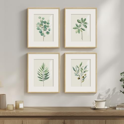 Framed Minimalist Sage Green Botanical Kitchen Wall art, 4 Piece 8x10 In by Cuspin