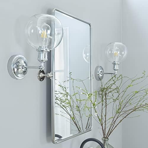 Farmhouse Pivot Rectangle Bathroom Mirror Brushed Nickel Metal Framed Tilting - Image 6