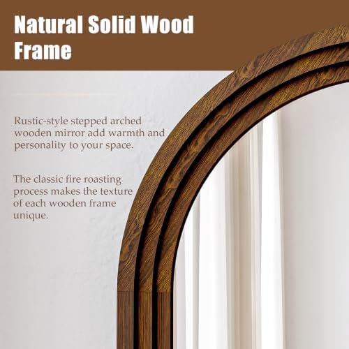 24"x65" Full Length Mirror Solid Wood Frame, Arched Floor Mirror Full Length - Image 2