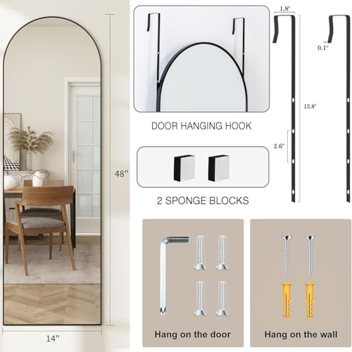 48"x 14" Arched Full Length Door Mirror, Full Body Mirror - Image 6