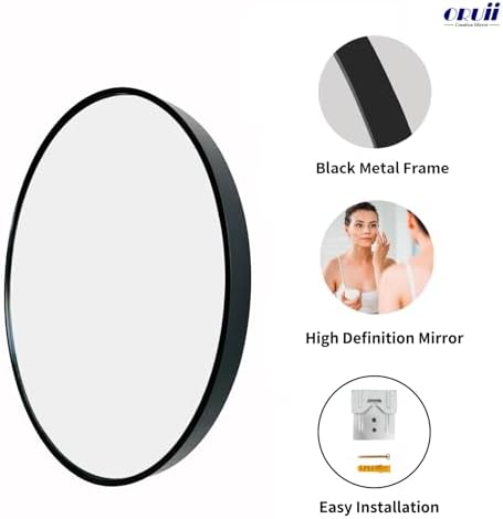 Oruii Small Round Mirror, 18 inch Circle Mirror, Matte Black Metal Frame - Image 2