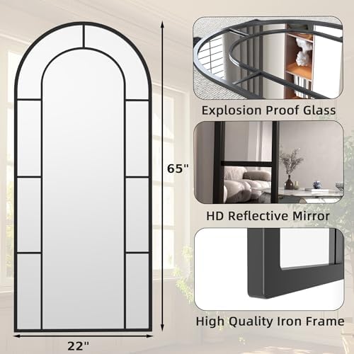 Arched Full Length Mirror, Oversized Floor Length Standing Mirrors, Large Body - Image 2