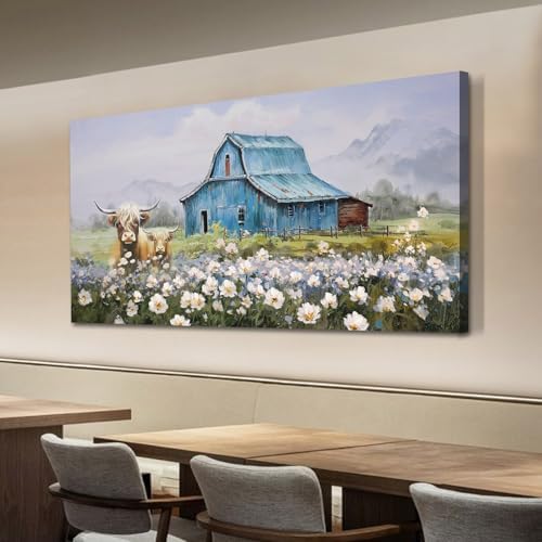 Anolyfi Farmhouse Highland Cow Canvas Wall Art by Anolyfi