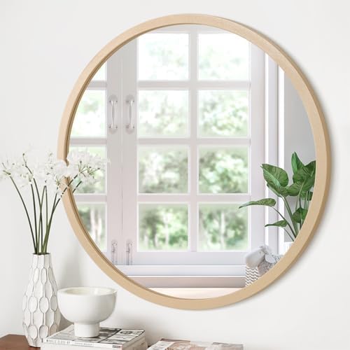 JJUUYOU Large Round Mirrors for Wall Circular Mirror for Bathroom 24 Inc Wood by JJUUYOU