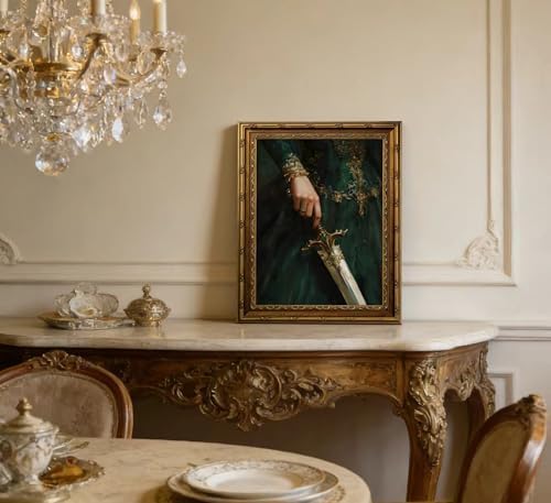 Vintage Gold Framed Emerald Queens Sword Canvas Wall Art Dark Academia Gothic - Image 4