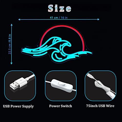 Dleouly Sunset Neon Sign for Wall Decor, Wave Sign LED Light Sign for Bedroom - Image 3