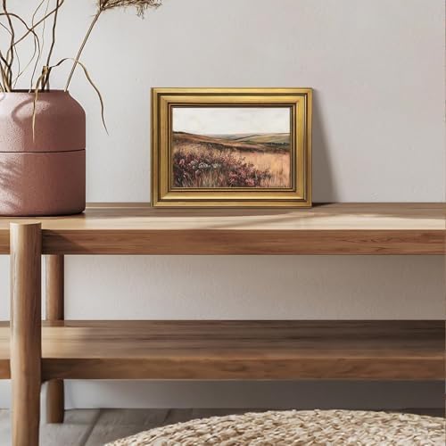 KBKBART Gold Framed Canvas Wall Art, Moody Maroon Wildflower Scenery Prints - Image 5