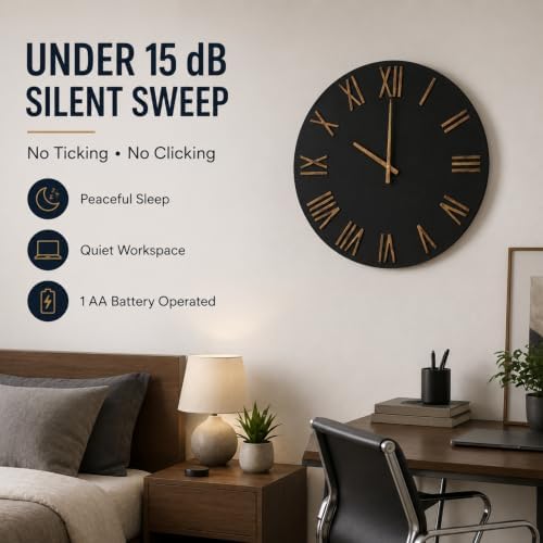 Large Wall Clock 24 Inch, Distressed Gold Roman Numerals - Image 4