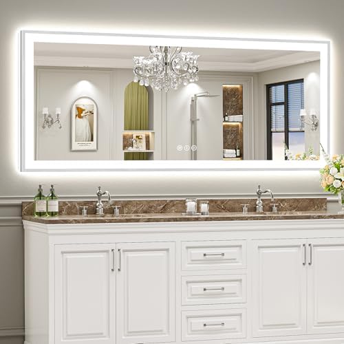 84x32 Inch Brushed Nickel LED Bathroom Mirror, Backlit & Front Lit by Awandee