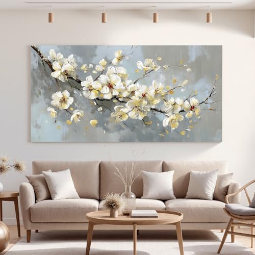 YISXINOAG Beige Flower Floral Wall Art Modern Painting Canvas Print 29"X58" - Image 6