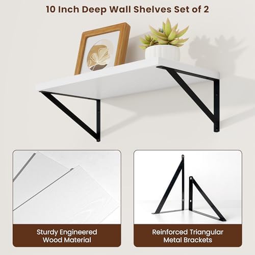 Axeman 20 Inch Floating Shelves, 10 Inch Deep White Wall Shelves Set of 2 - Image 5