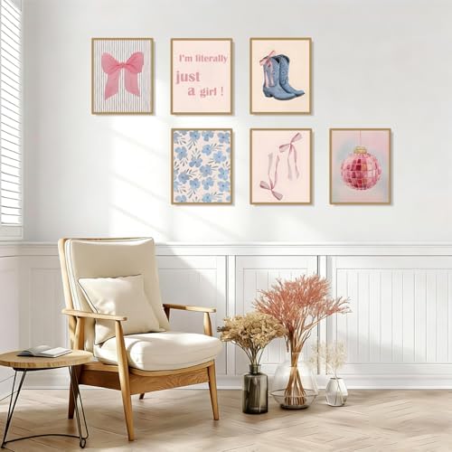 Kjarynax Blue Pink Preppy Poster Set of 6, Cute Coquette Bow Boots Wall Art - Image 7