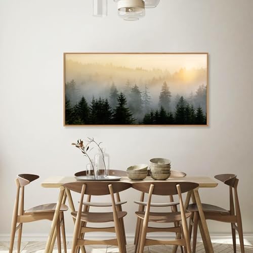 FWIEXA Misty Forest Wall Art Set Framed, Large Mountains Canvas Wall Decor - Image 3