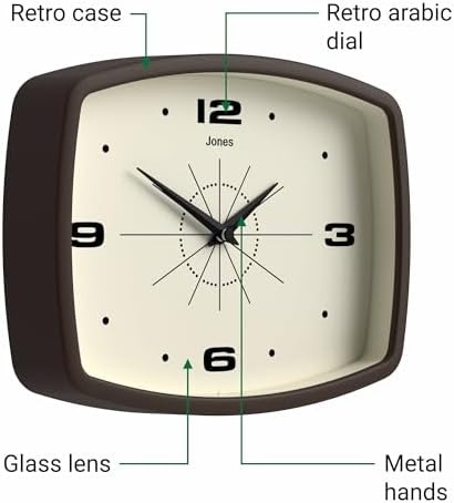 JONES CLOCKS® Movie wall Clock | Rectangular Retro Clock | 10" | Mocha Brown | - Image 6