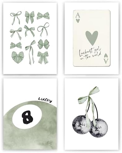 okaxscm Sage Green Coquette Trendy Preppy Wall Art Prints Set of 4, Coquette by okaxscm