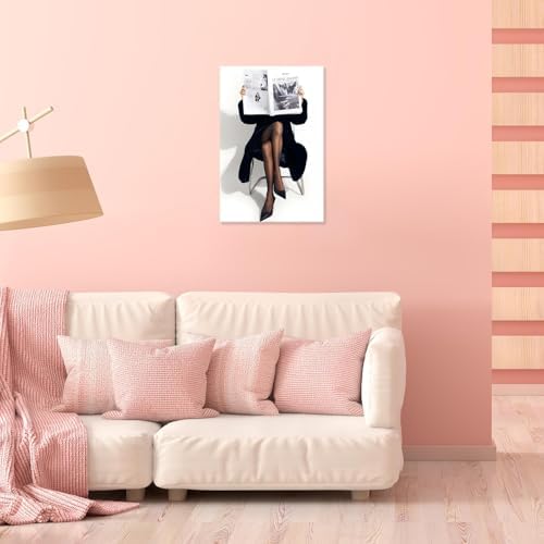 Woman Reading Newspaper Poster Black And White Photography Canvas Wall Art - Image 4
